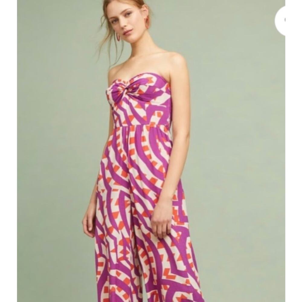 Anthropologie Strapless Wide Leg Jumpsuit Size 0 Multicolor Abstract Resort Wear